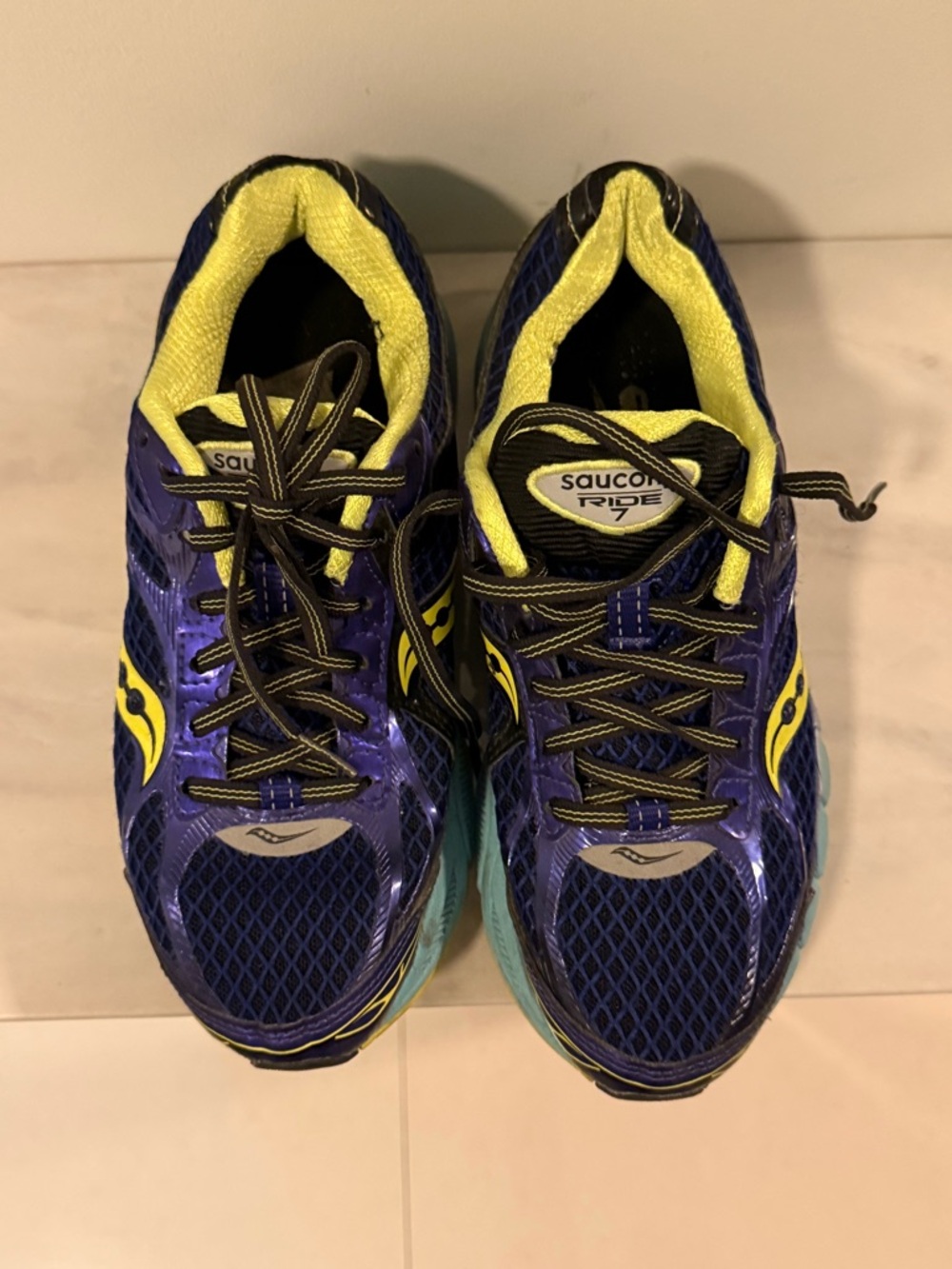 Saucony Ride 7 Running Shoes - Purple, Yellow & Teal